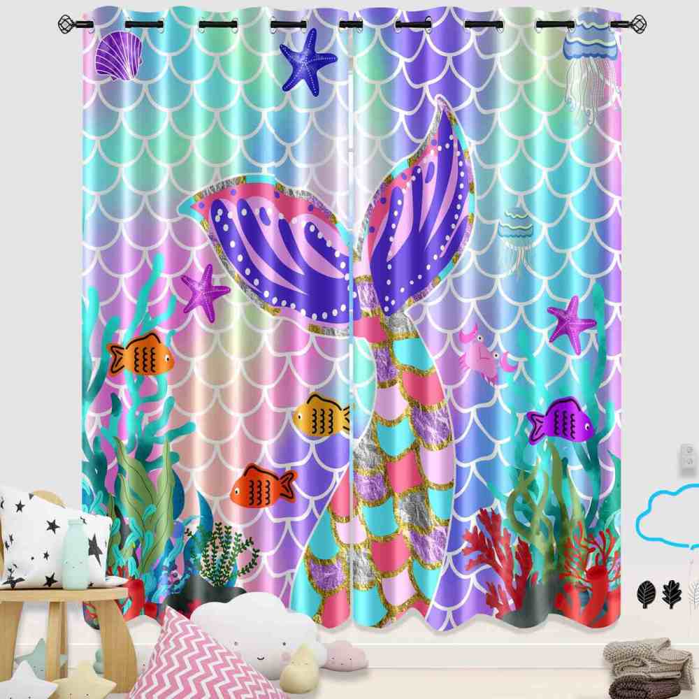 Magical Mermaid Tail Ocean Scale Window Curtains | CozyLil
