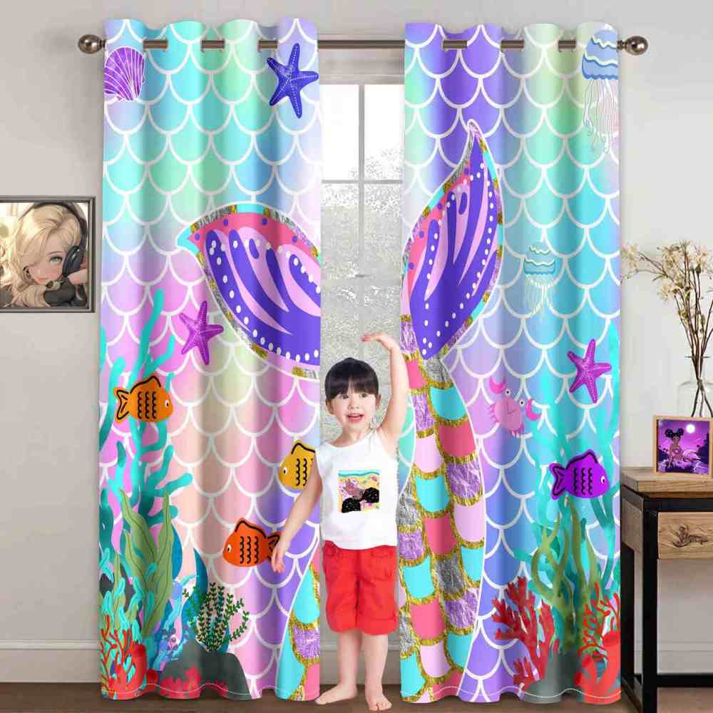 Magical Mermaid Tail Ocean Scale Window Curtains | CozyLil
