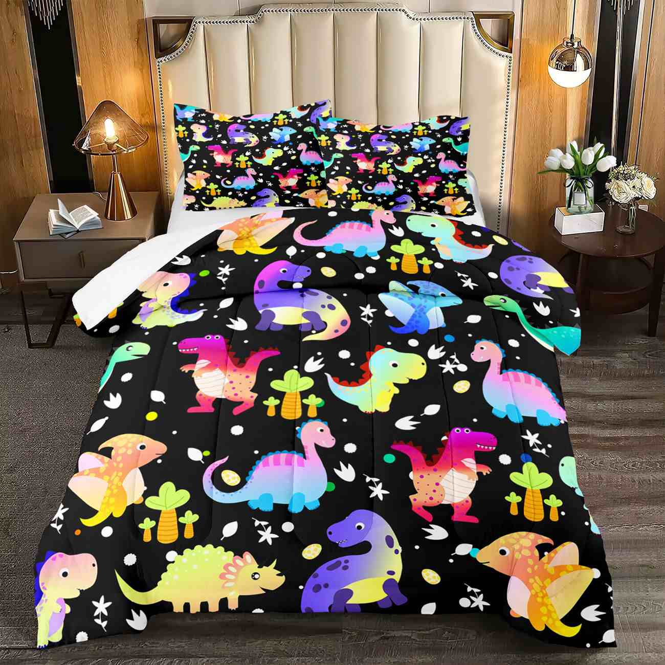 Cute Watercolor Dinosaur Toddler Comforter Set | CozyLil