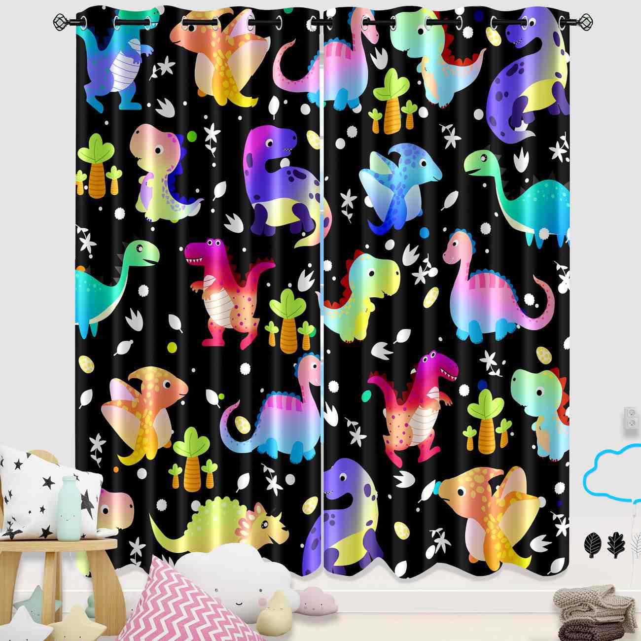 Colorful Cute Cartoon Dinosaur Nursery Curtains | CozyLil
