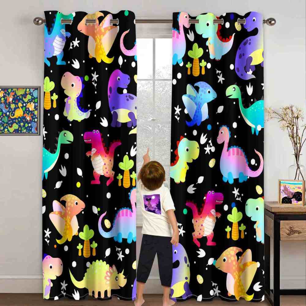 Colorful Cute Cartoon Dinosaur Nursery Curtains | CozyLil