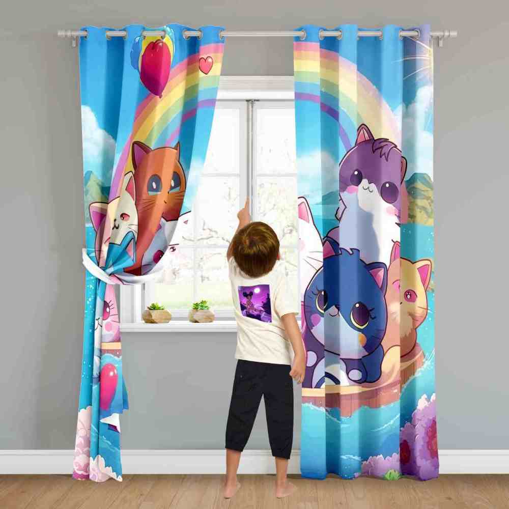 Rainbow Boat Cute Kitten Rainbow Curtains | CozyLil