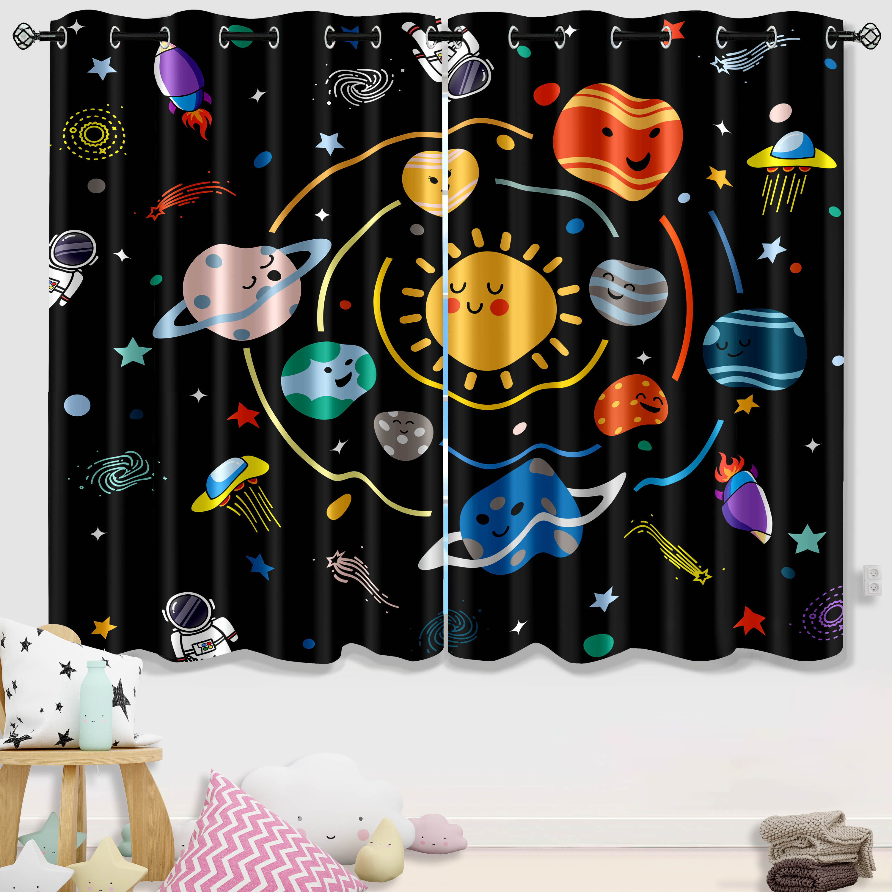 Kids Outer Space Planets & Astronaut Curtains | CozyLil
