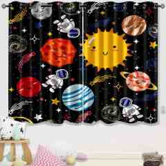Cute Astronaut and Smiling Solar System Kids Curtains | CozyLil