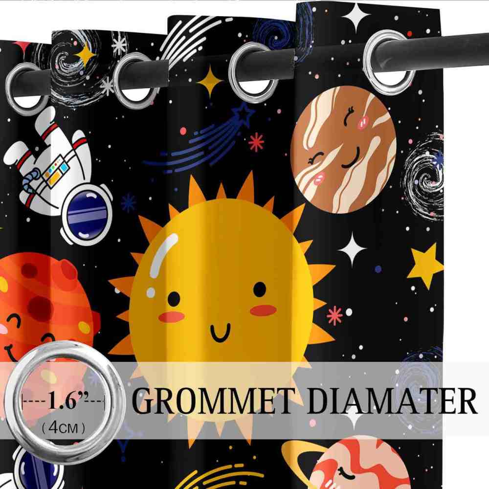 Cute Astronaut and Smiling Solar System Kids Curtains | CozyLil