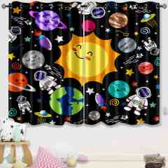 Cartoon Earth and Rocket Ship Outer Space Kids Curtains | CozyLil
