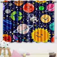 Deep Blue Galaxy Journey Kids Planet Curtains | CozyLil