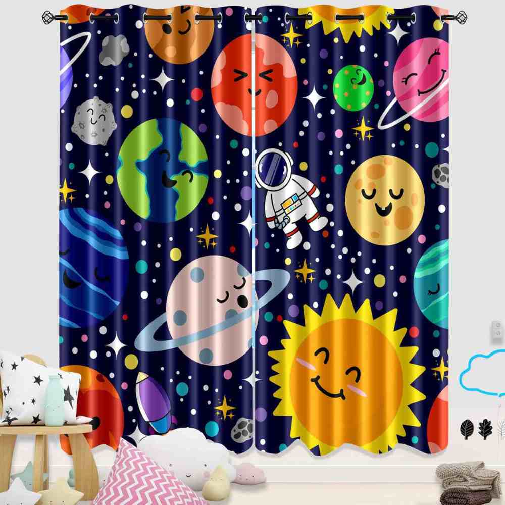 Deep Blue Galaxy Journey Kids Planet Curtains | CozyLil