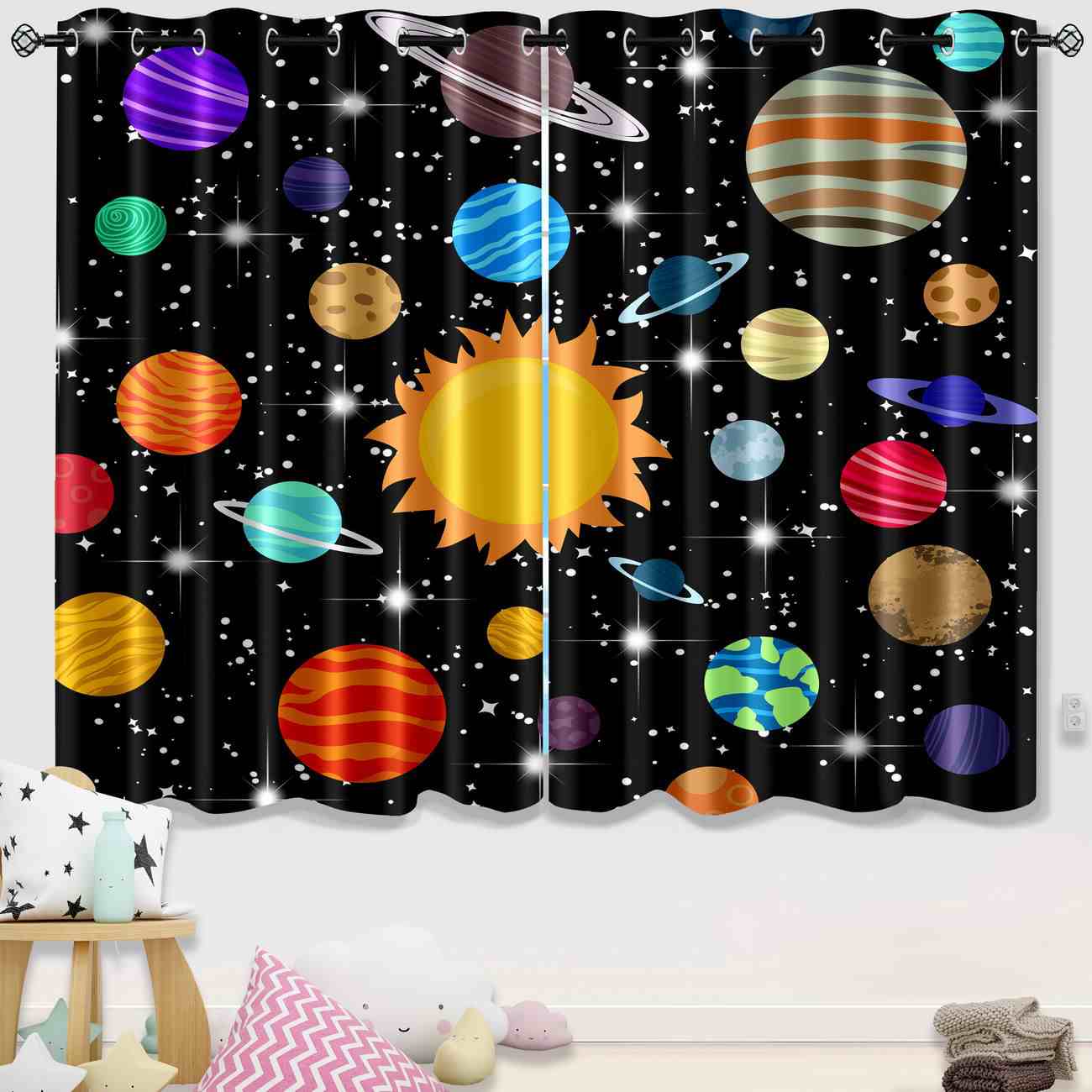 Realistic Solar System Educational Kids Curtains | CozyLil
