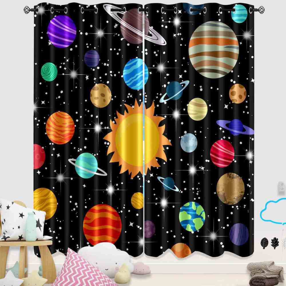 Realistic Solar System Educational Kids Curtains | CozyLil