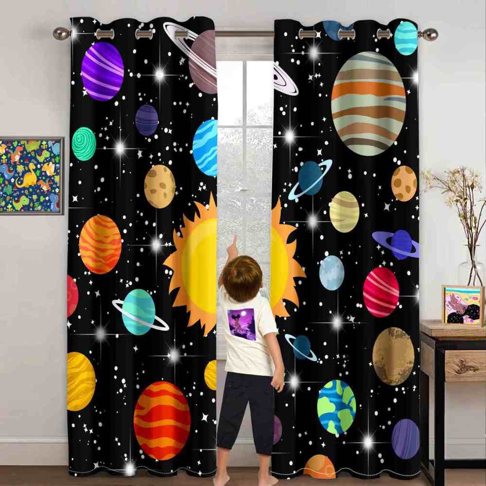Realistic Solar System Educational Kids Curtains | CozyLil