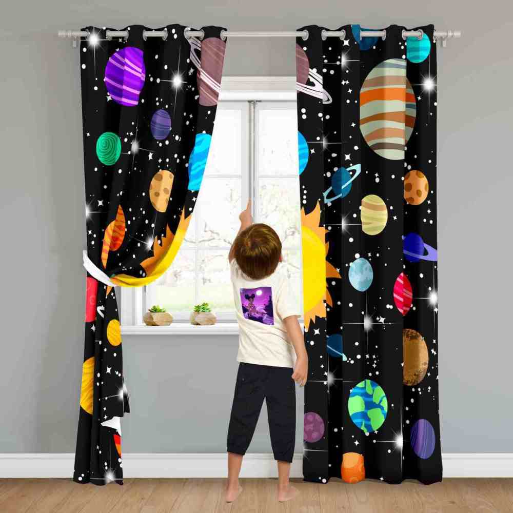 Realistic Solar System Educational Kids Curtains | CozyLil