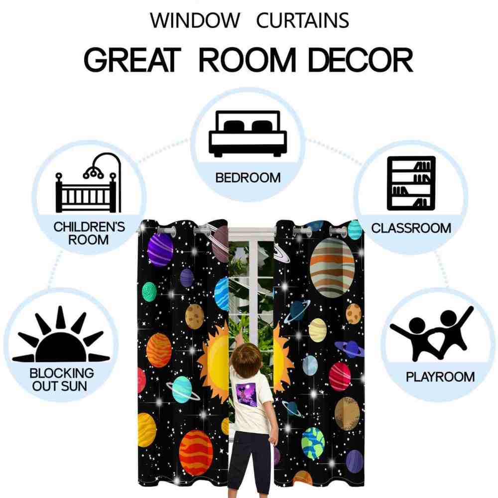 Realistic Solar System Educational Kids Curtains | CozyLil