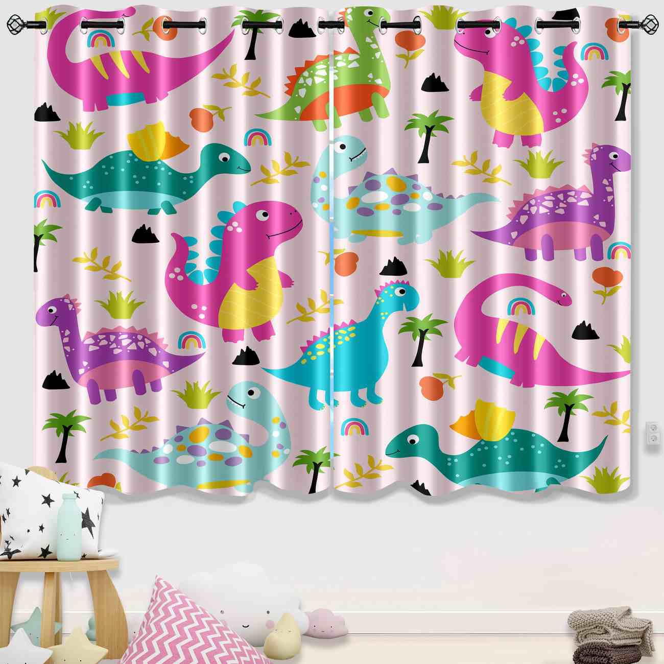 Colorful Cartoon Dinosaur Kingdom Kids Curtains | CozyLil