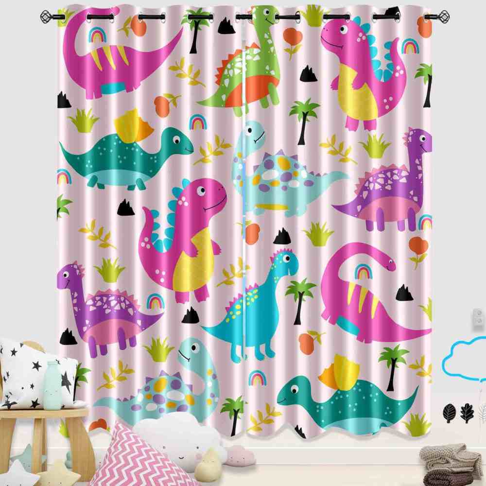 Colorful Cartoon Dinosaur Kingdom Kids Curtains | CozyLil
