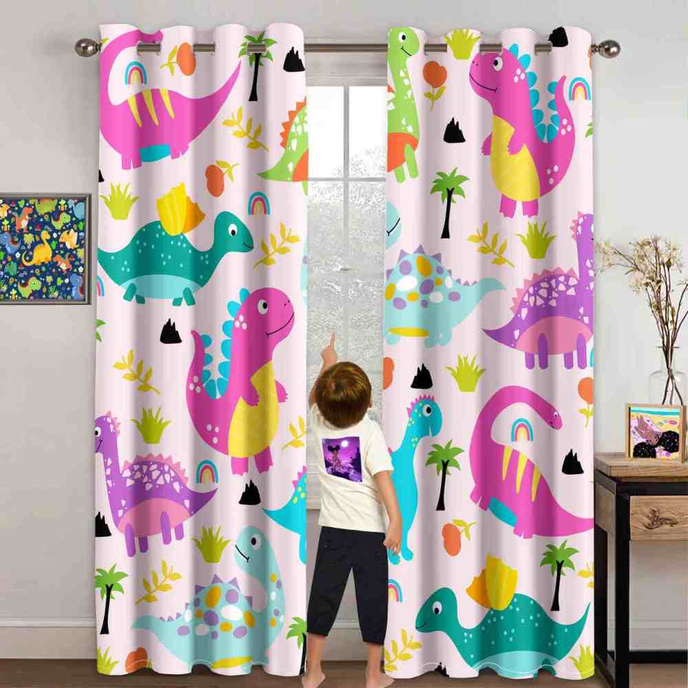 Colorful Cartoon Dinosaur Kingdom Kids Curtains | CozyLil