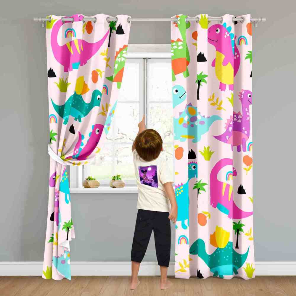 Colorful Cartoon Dinosaur Kingdom Kids Curtains | CozyLil