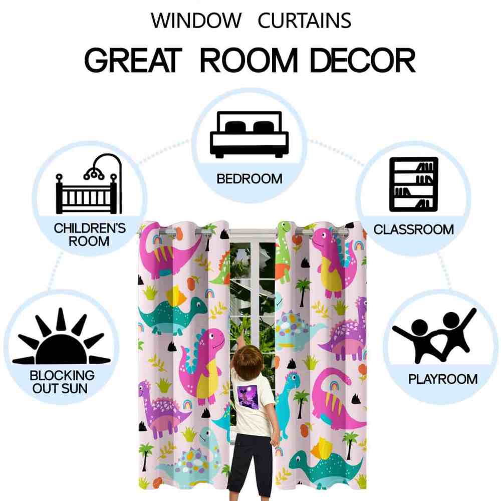 Colorful Cartoon Dinosaur Kingdom Kids Curtains | CozyLil