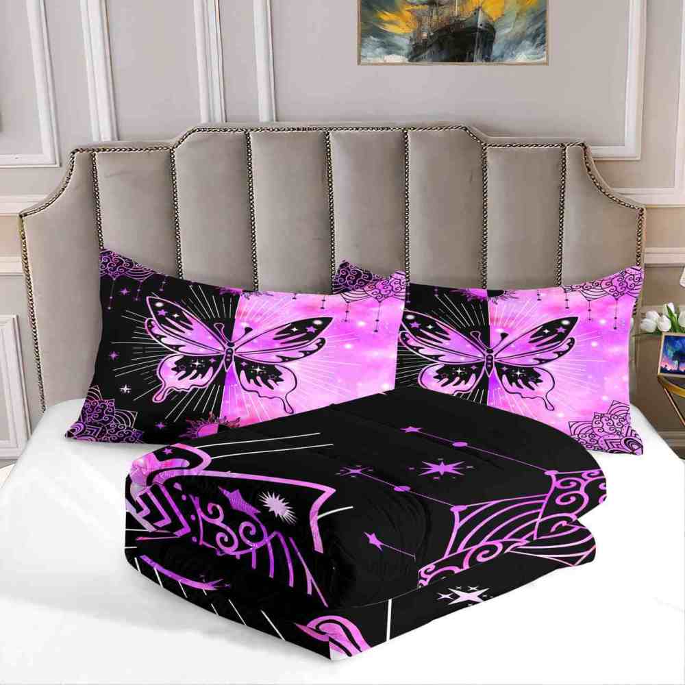 Pink Cosmic Mandala Butterfly Teen Comforter Set | CozyLil