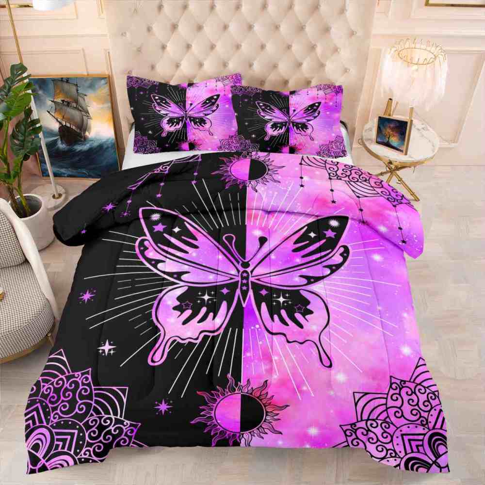 Pink Cosmic Mandala Butterfly Teen Comforter Set | CozyLil