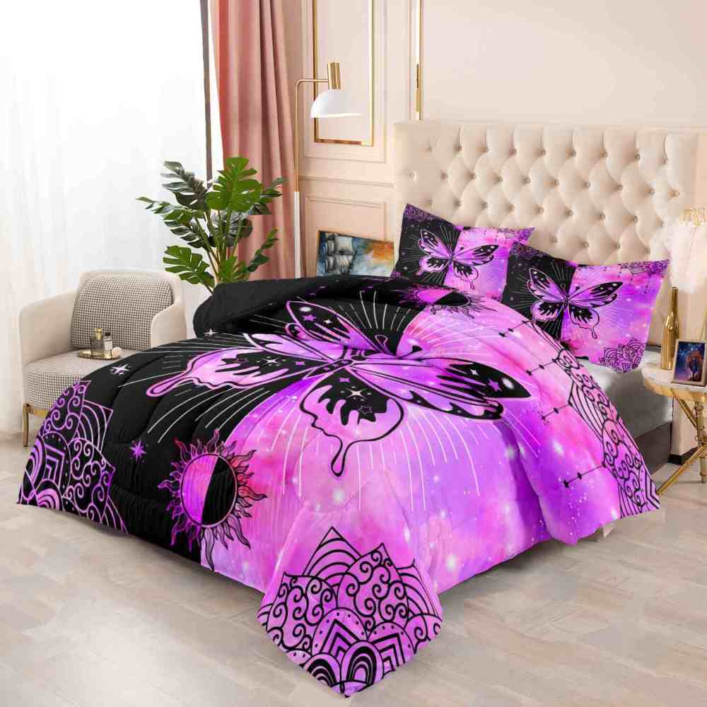 Pink Cosmic Mandala Butterfly Teen Comforter Set | CozyLil