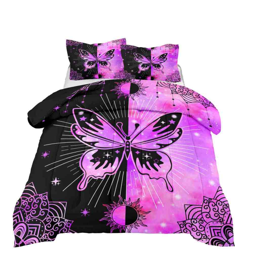 Pink Cosmic Mandala Butterfly Teen Comforter Set | CozyLil