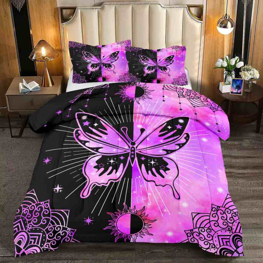 Pink Cosmic Mandala Butterfly Teen Comforter Set | CozyLil
