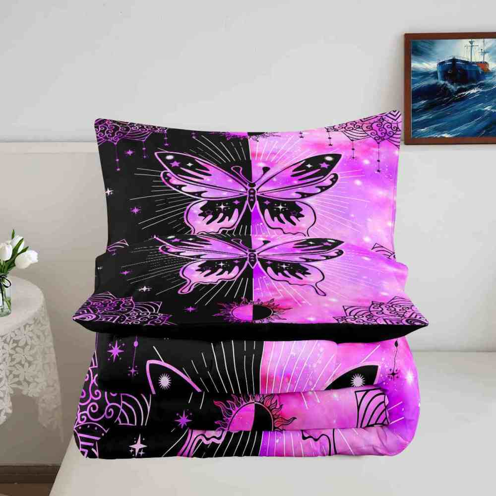 Pink Cosmic Mandala Butterfly Teen Comforter Set | CozyLil