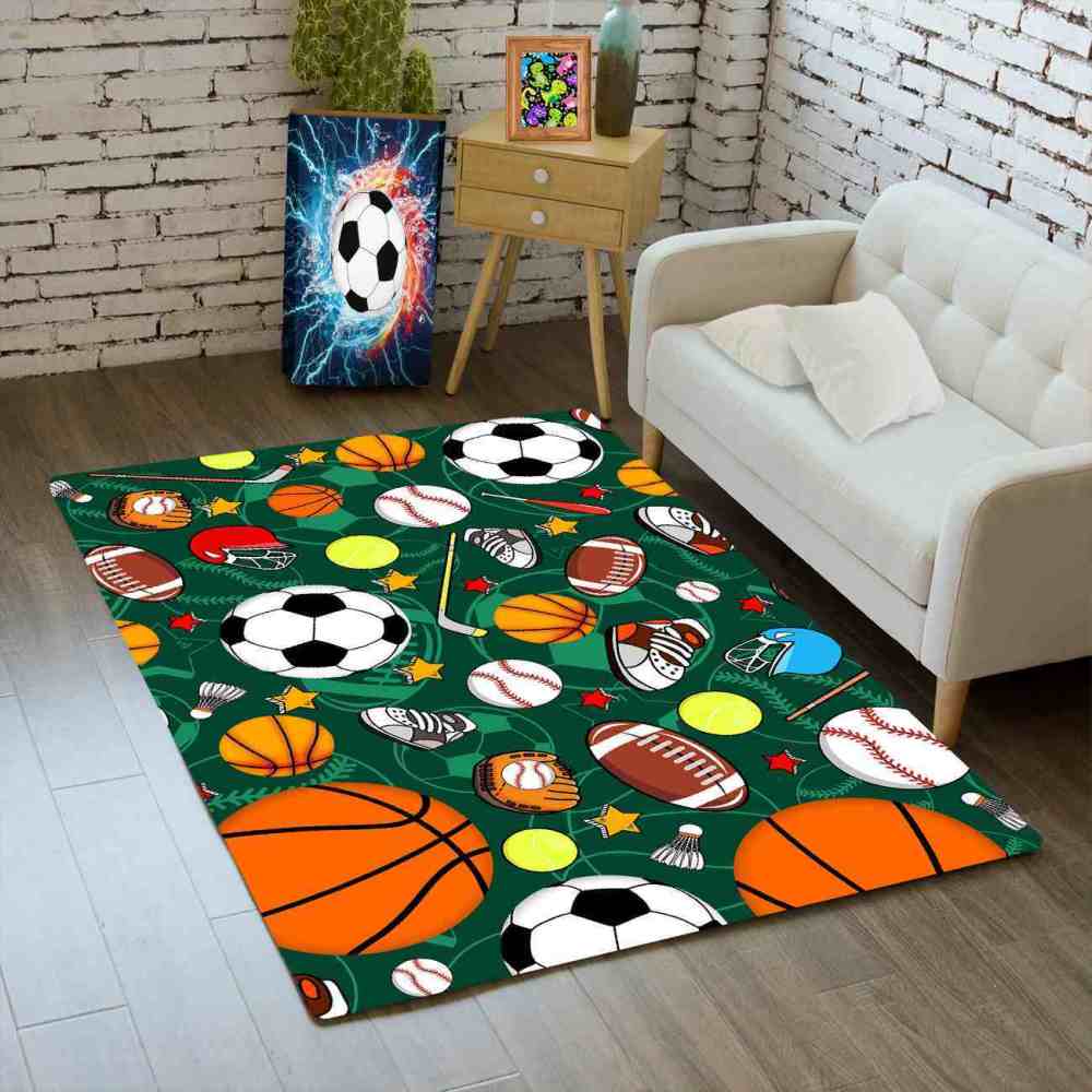 Green Multi Sports Pattern Area Rug | CozyLil