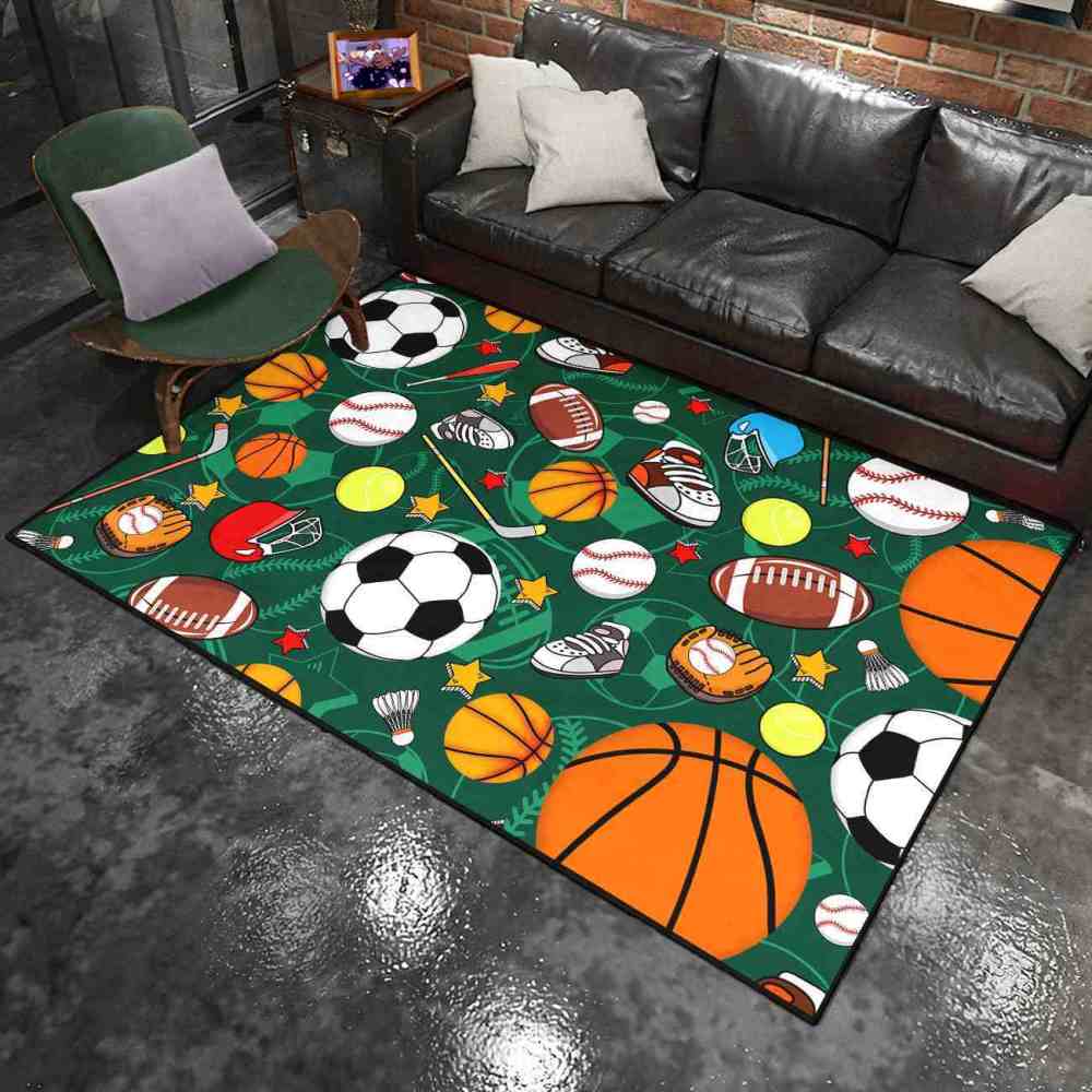 Green Multi Sports Pattern Area Rug | CozyLil
