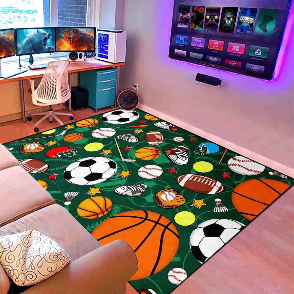 Green Multi Sports Pattern Area Rug | CozyLil