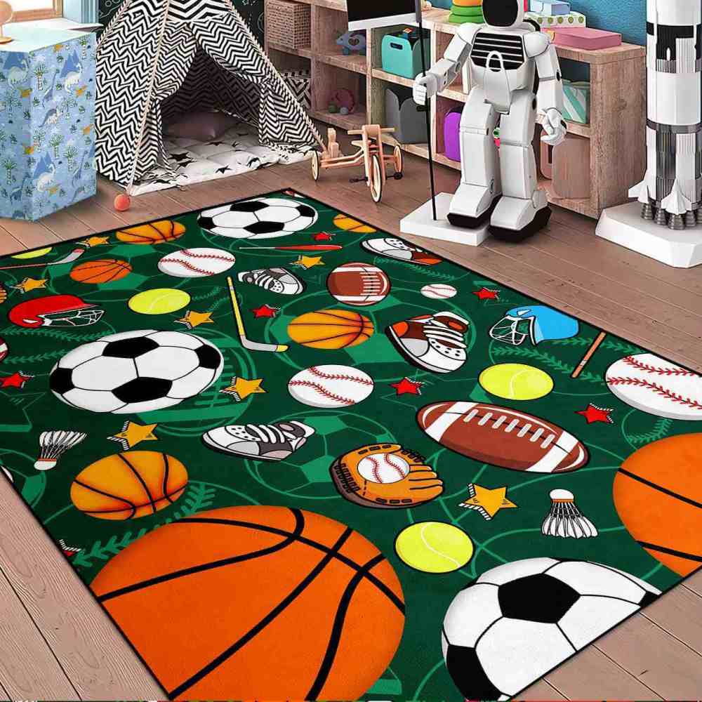 Green Multi Sports Pattern Area Rug | CozyLil
