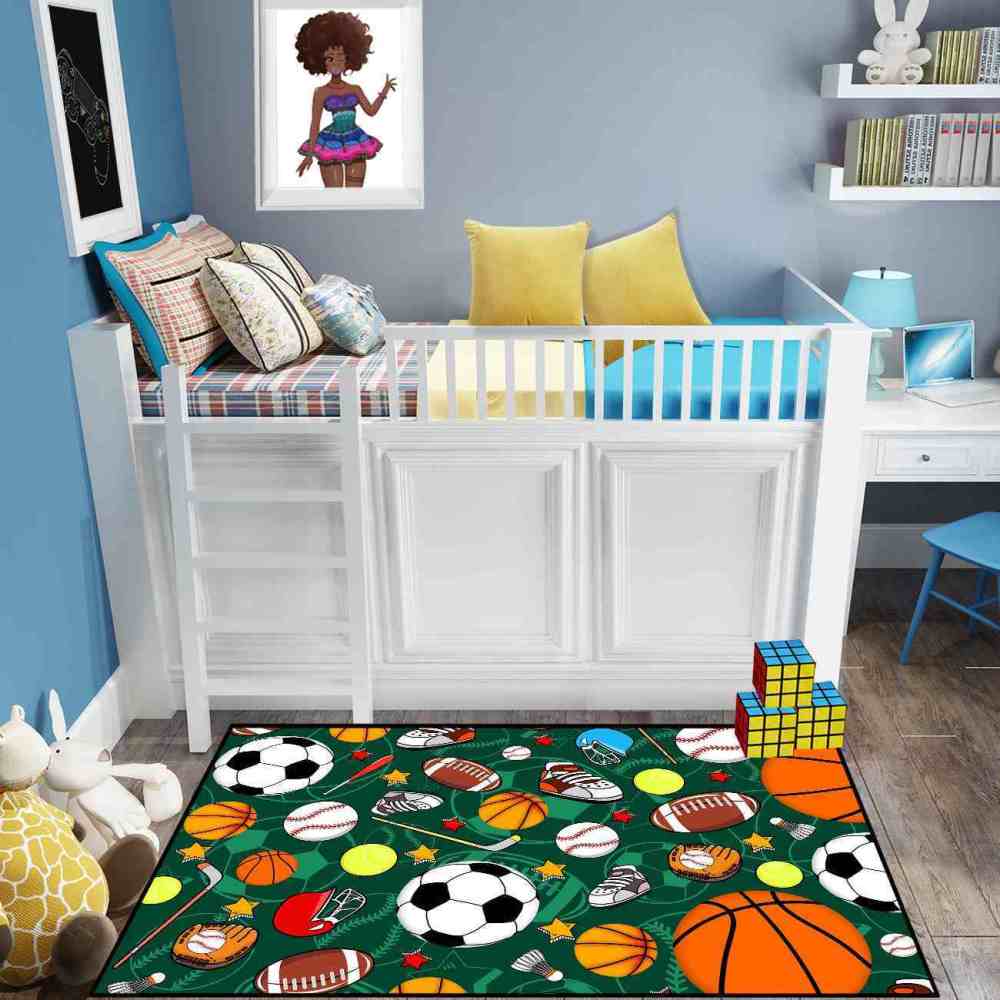 Green Multi Sports Pattern Area Rug | CozyLil