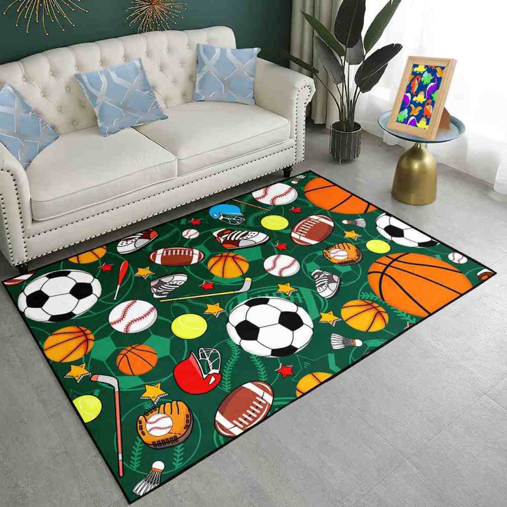 Green Multi Sports Pattern Area Rug | CozyLil