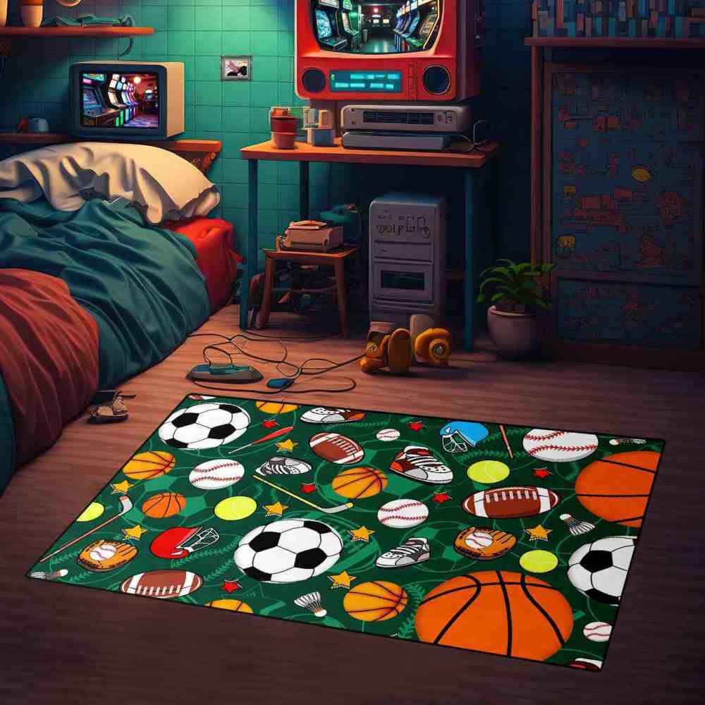 Green Multi Sports Pattern Area Rug | CozyLil
