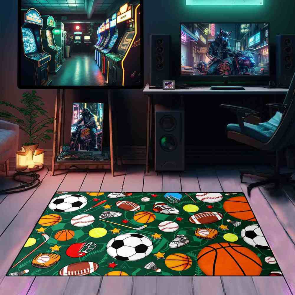Green Multi Sports Pattern Area Rug | CozyLil