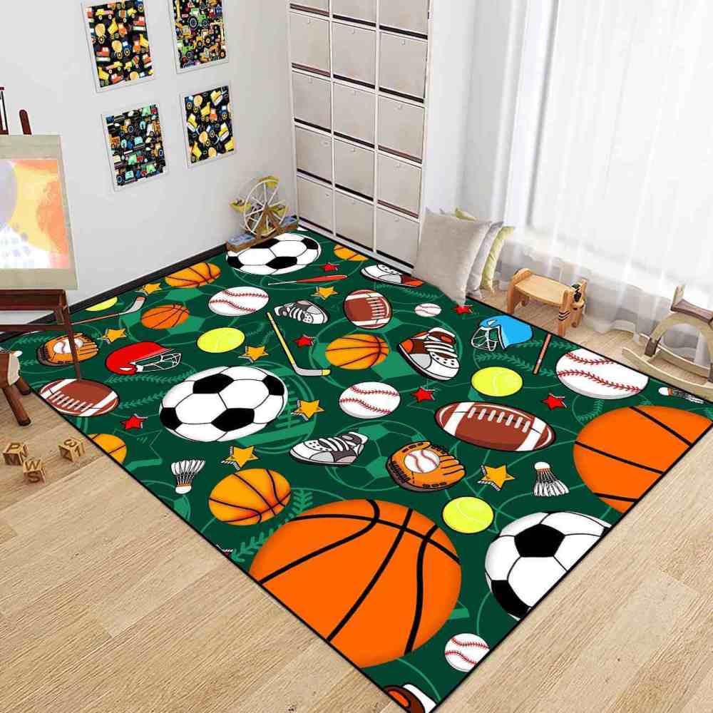 Green Multi Sports Pattern Area Rug | CozyLil