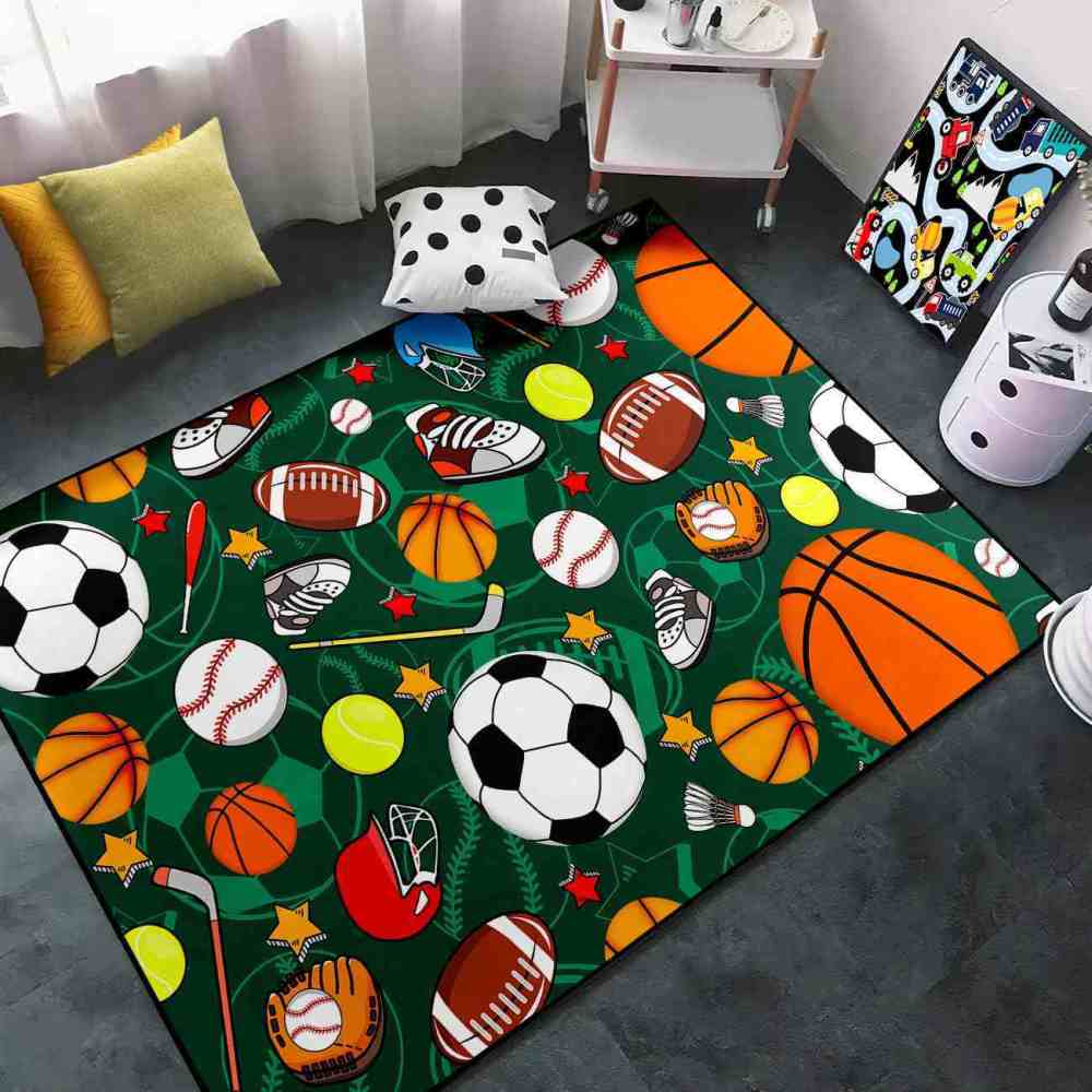 Green Multi Sports Pattern Area Rug | CozyLil