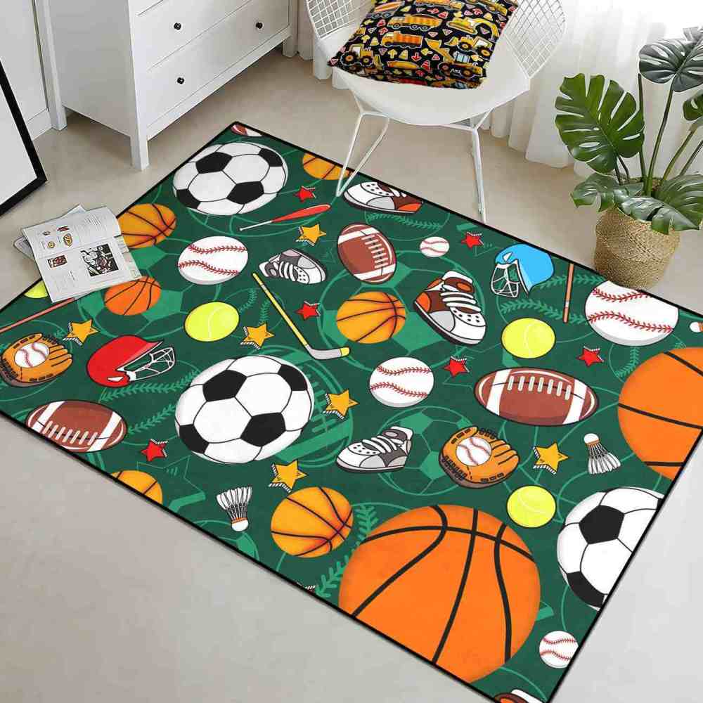 Green Multi Sports Pattern Area Rug | CozyLil