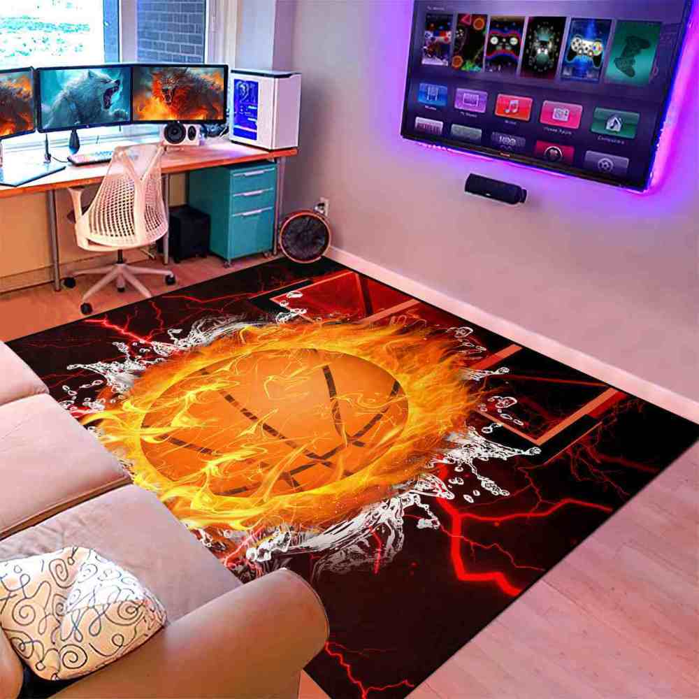 Red Lightning Splash Basketball Area Rug | CozyLil