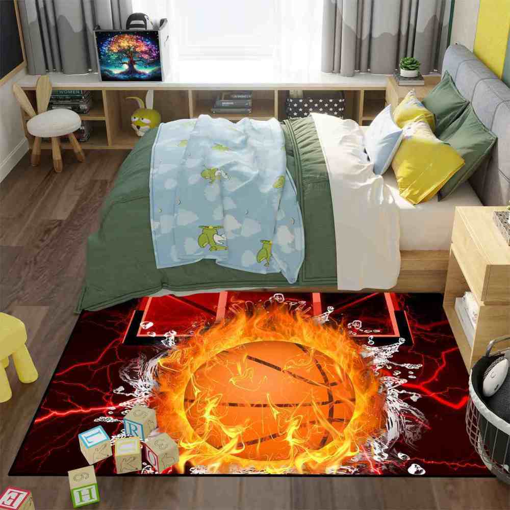 Red Lightning Splash Basketball Area Rug | CozyLil