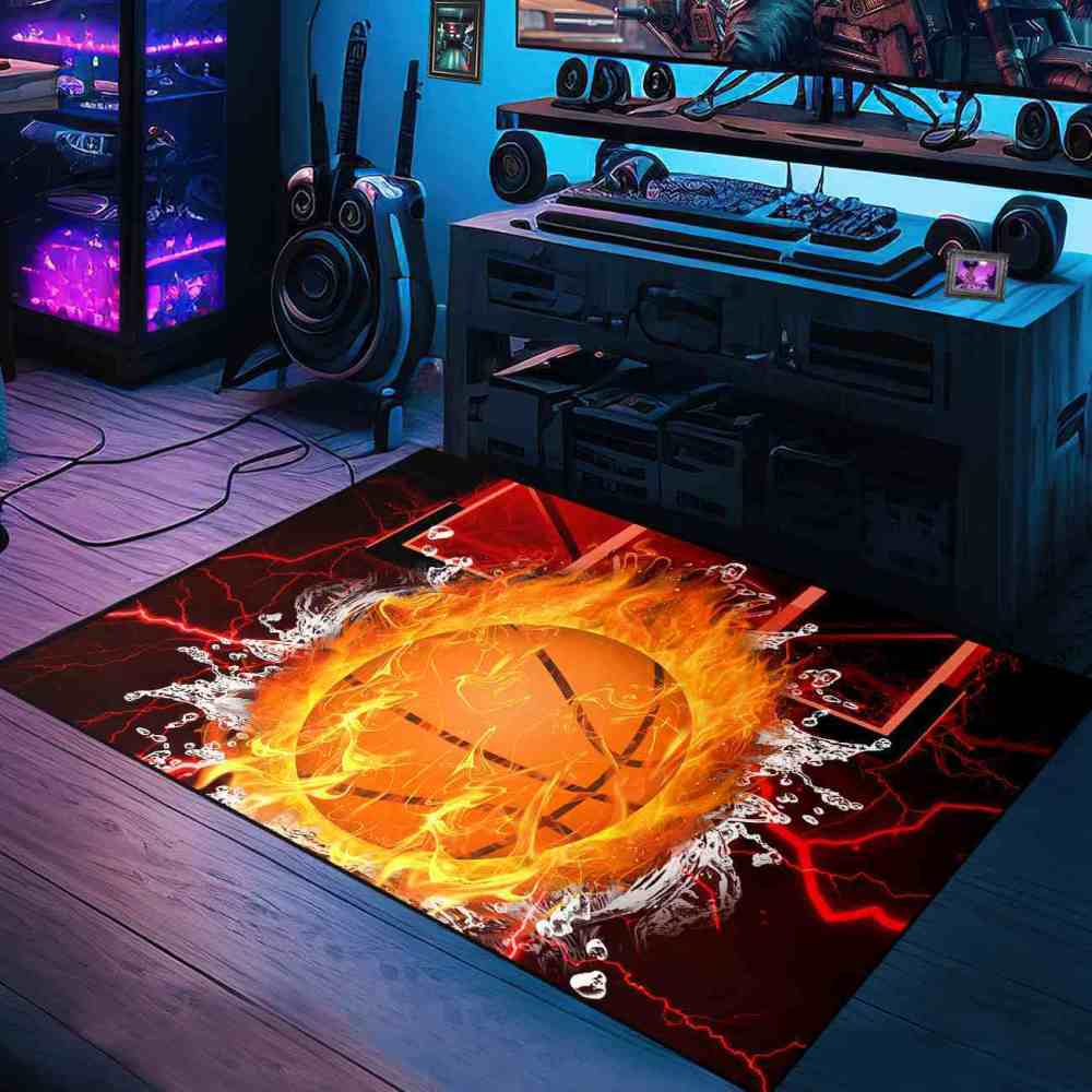 Red Lightning Splash Basketball Area Rug | CozyLil