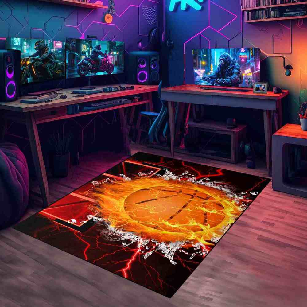 Red Lightning Splash Basketball Area Rug | CozyLil