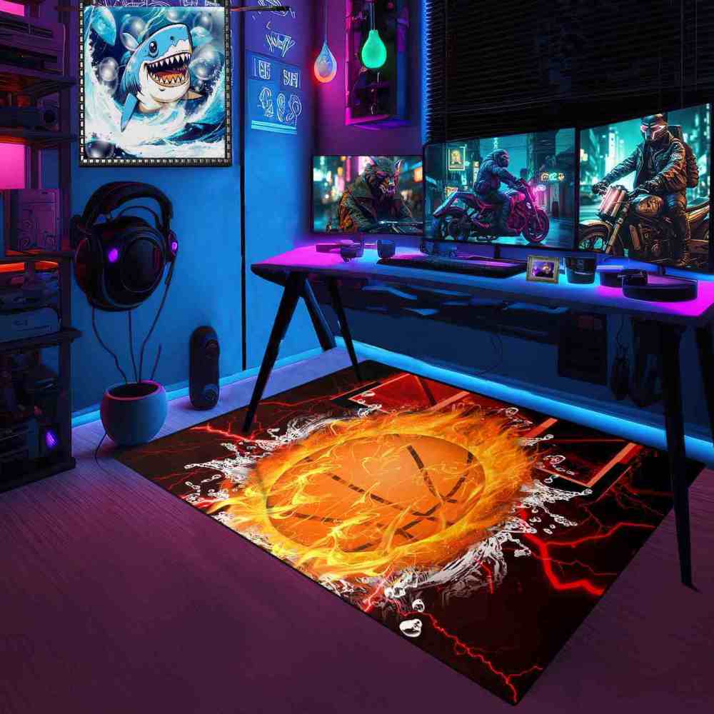 Red Lightning Splash Basketball Area Rug | CozyLil