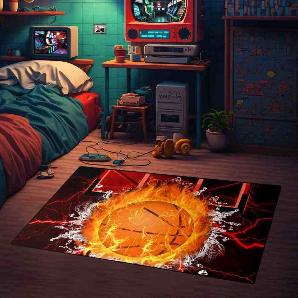 Red Lightning Splash Basketball Area Rug | CozyLil