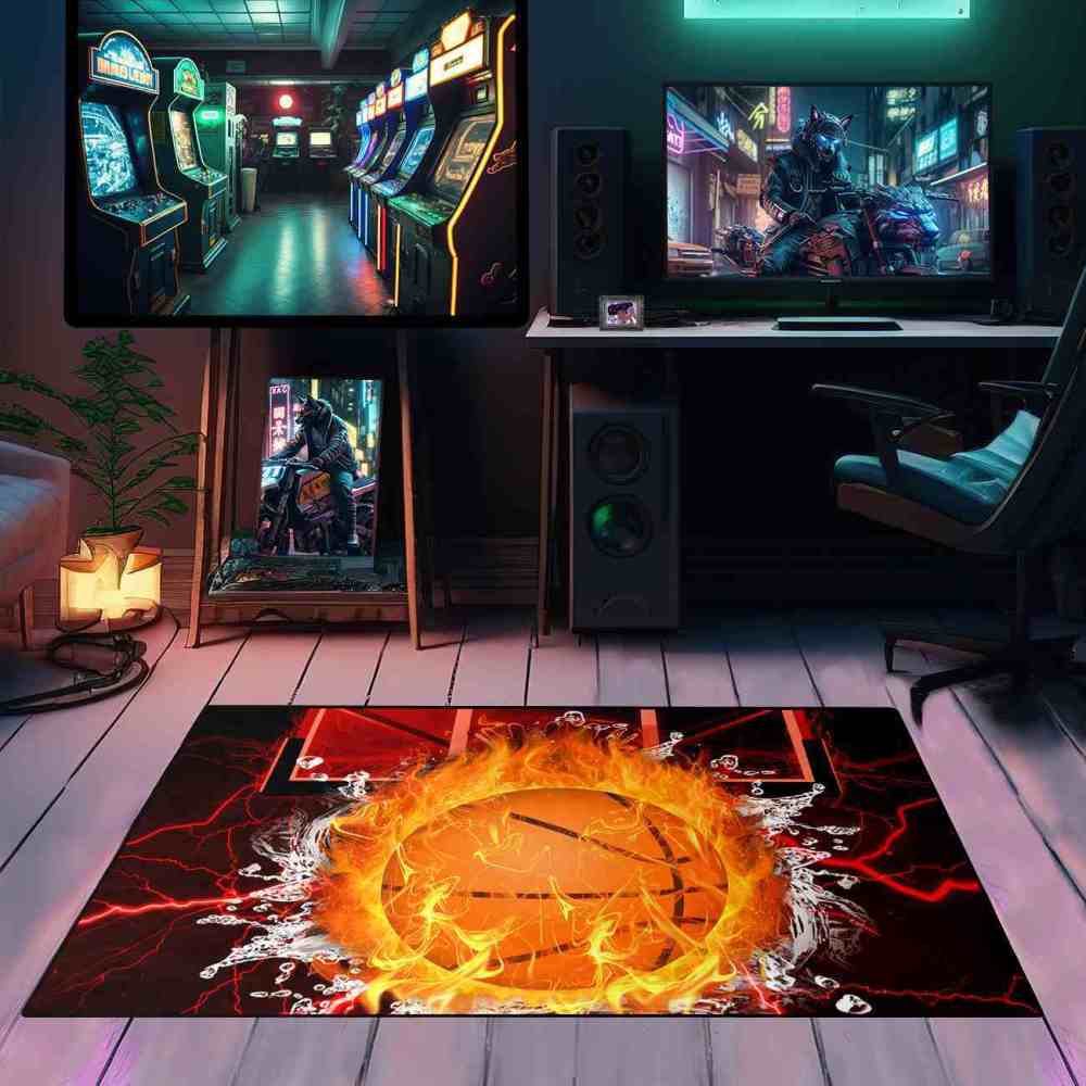 Red Lightning Splash Basketball Area Rug | CozyLil