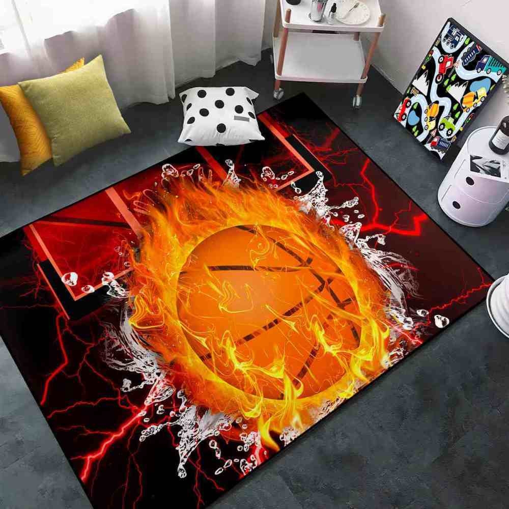 Red Lightning Splash Basketball Area Rug | CozyLil