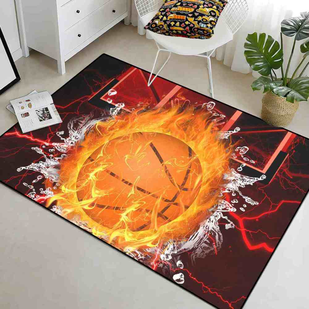 Red Lightning Splash Basketball Area Rug | CozyLil