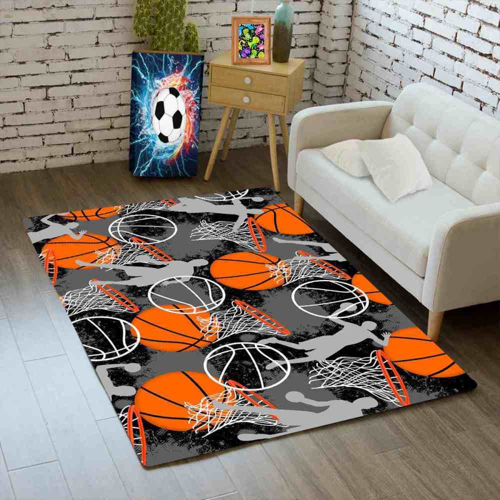 Basketball Player Silhouette Area Rug Non-Slip Boys Room | CozyLil