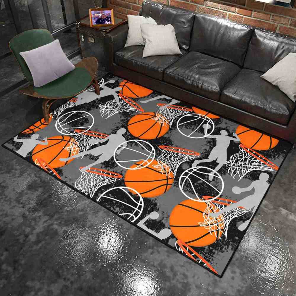 Basketball Player Silhouette Area Rug Non-Slip Boys Room | CozyLil